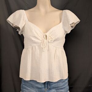 H&M Crinkled Flutter-Sleeved Top (NWT)